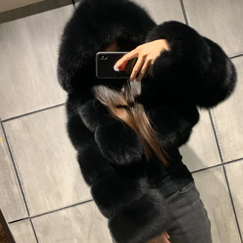 2021 High Quality Faux Fox Fur Coat for Women Slim Fit Jacket